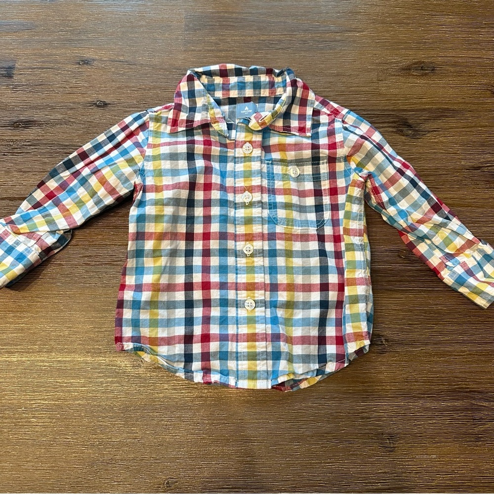 4/20$ GAP Baby Multicolor Plaid Button Down Shirt size 12-18 Months